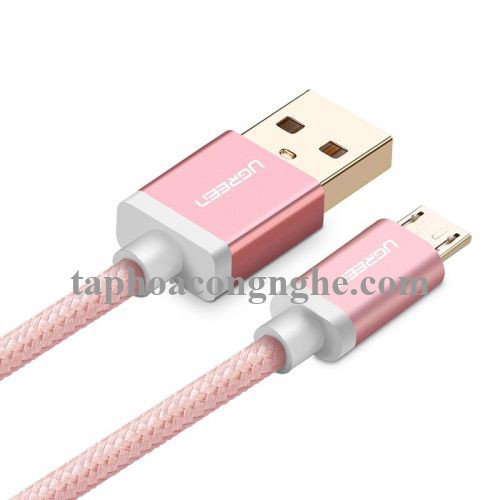 Ugreen 30664 0.5M màu Hồng Cáp sạc truyền dữ liệu USB 2.0 sang MICRO USB đầu mạ vàng US134 30030664